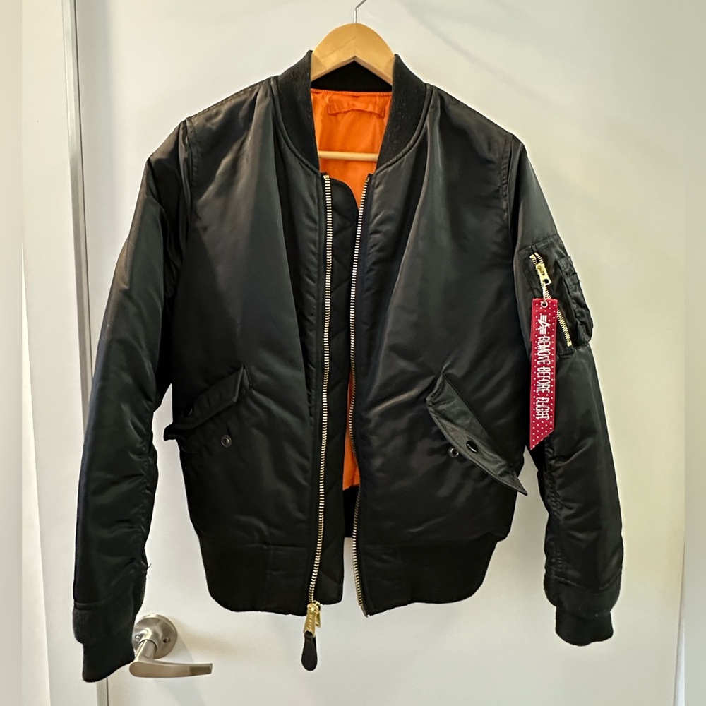Alpha Industries Reversible Black and Orange Bomber Jacket